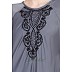 Embroidered Umbrella cut Nida abaya- Grey